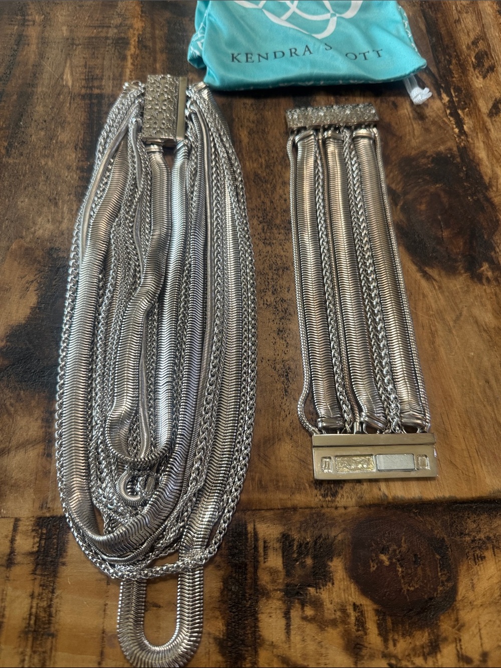 Kendra Scott Silver Multi-Row Chain Necklace and Bracelet Set
